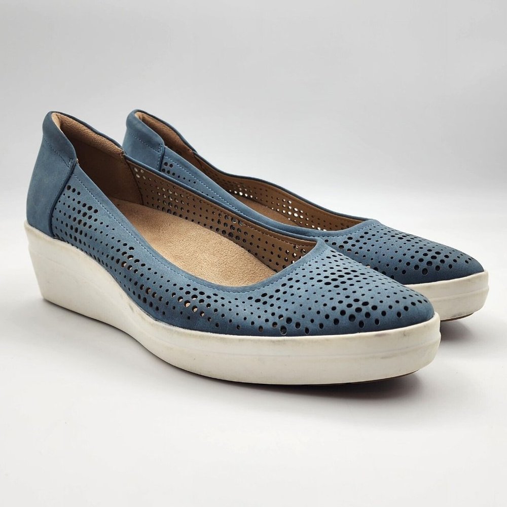 Naturalizer Sam Slip-On Wedge Sneakers Perforated Blue Womens